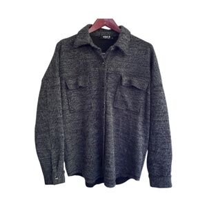 BLUE B. Women's Button Down Shirt Jacket Shacket Long Sleeve Pockets Gray Sz L